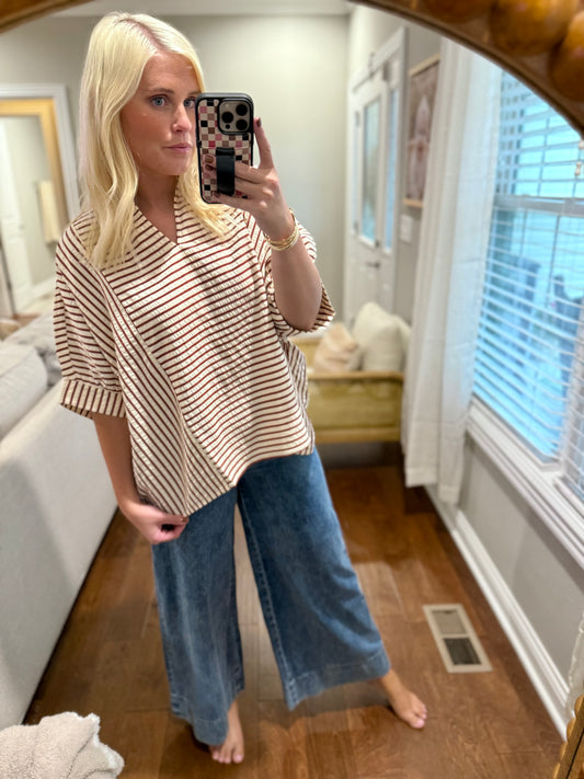 Rust/Cream Striped Blouse