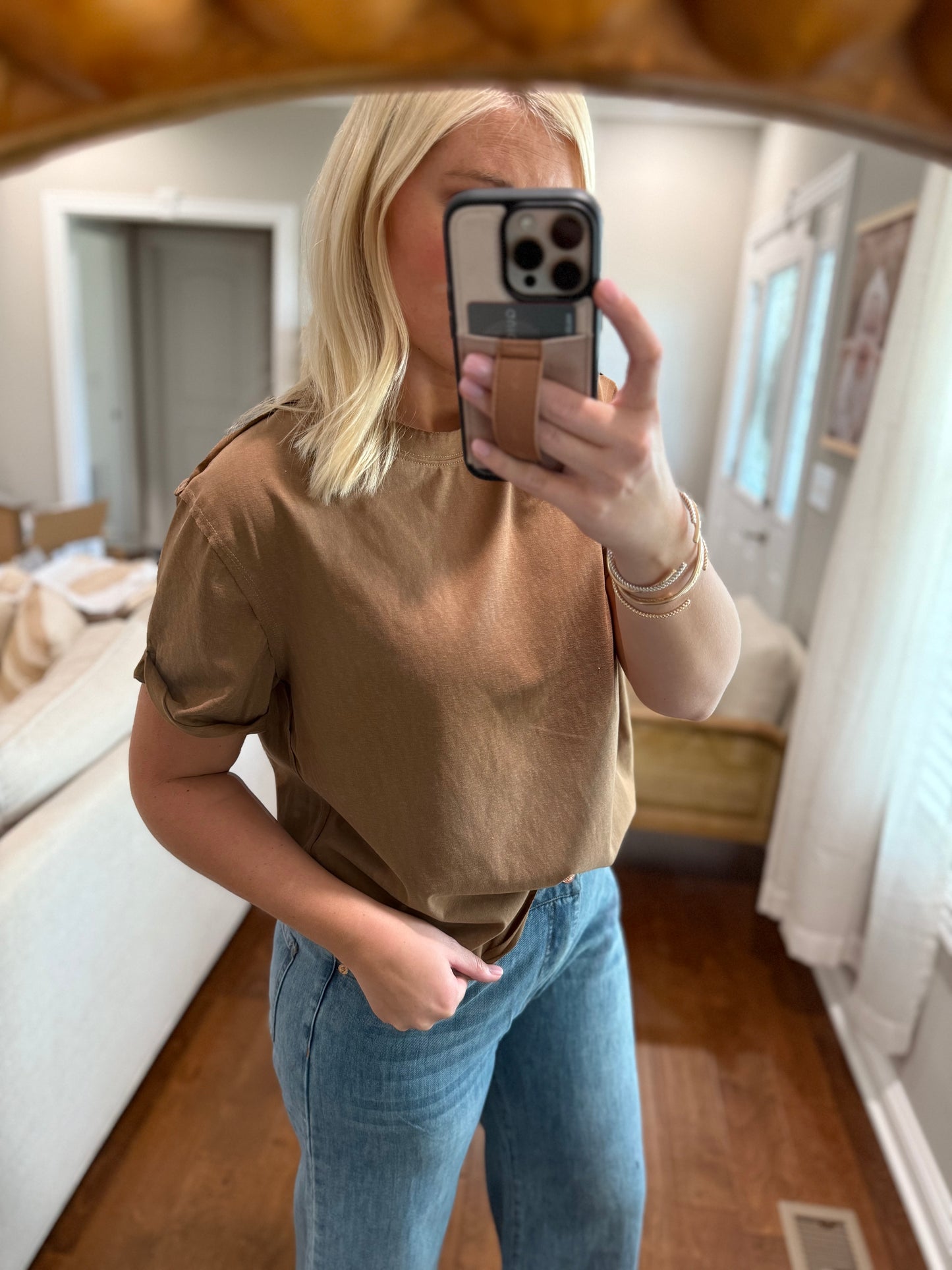 Mocha T-Shirt (cuffed sleeve detail)