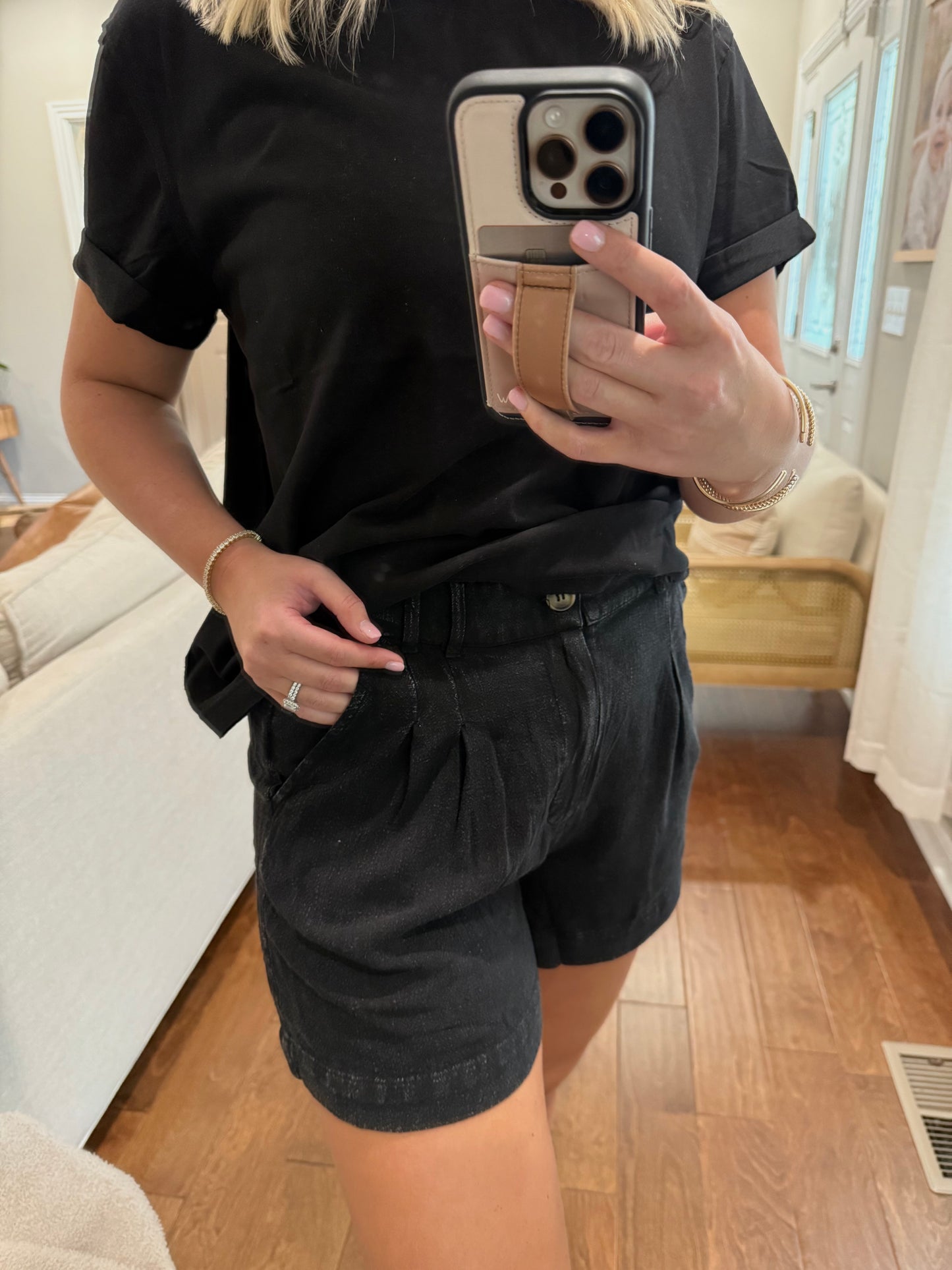 Linen Blend Black Shorts