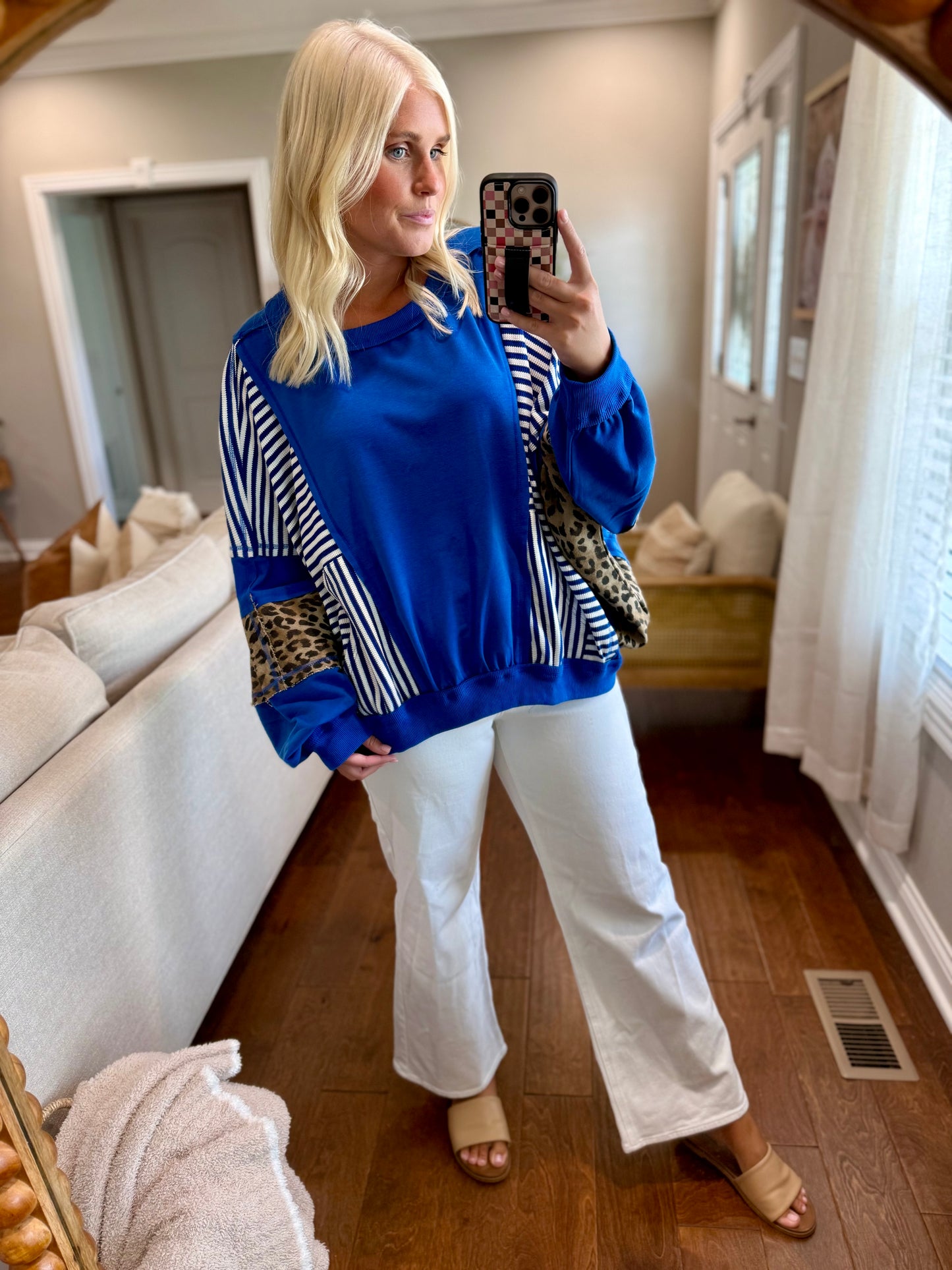 Blue Leopard Detail Oversized Top