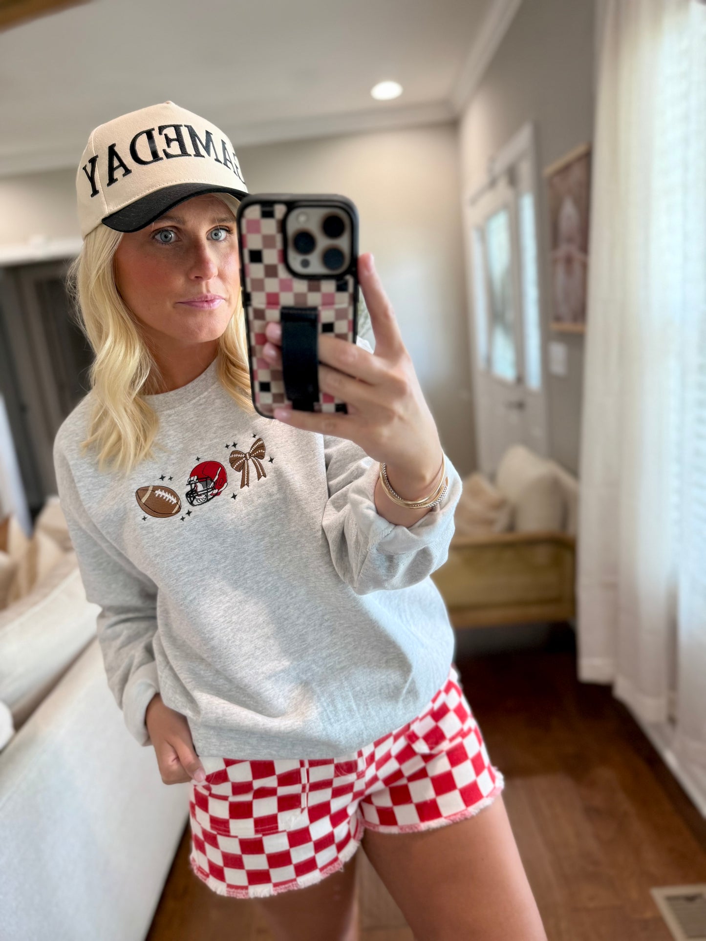 Embroidered Red Football Crew