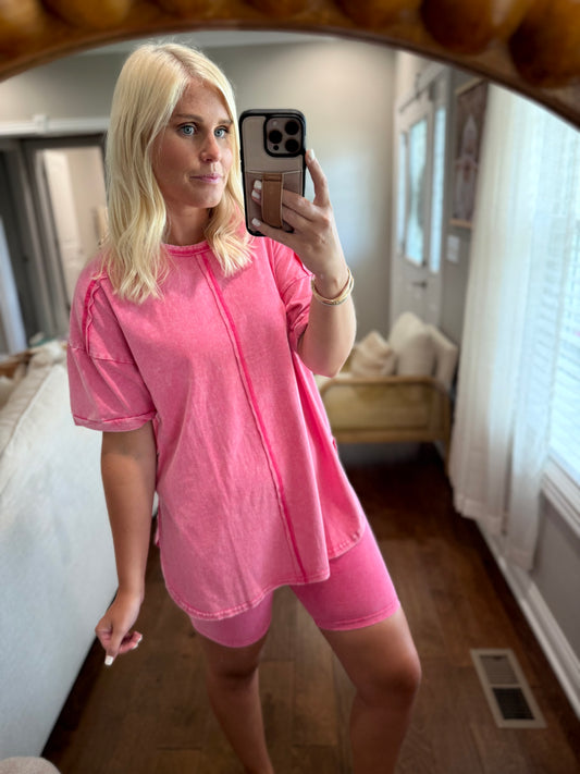 Hot Pink Biker Short Set
