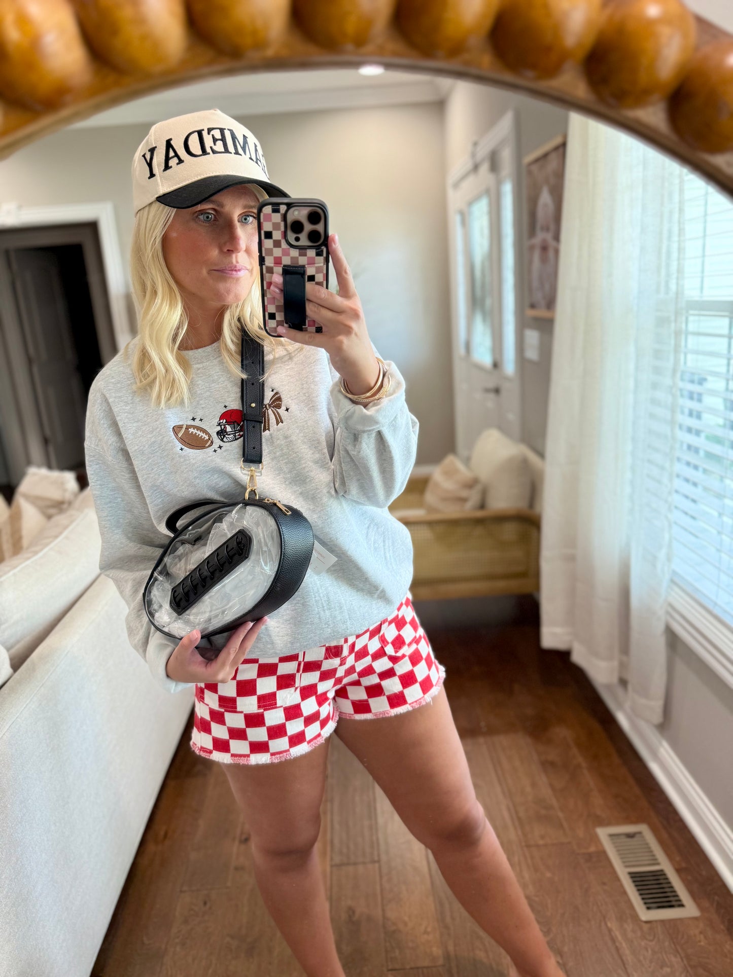 Embroidered Red Football Crew
