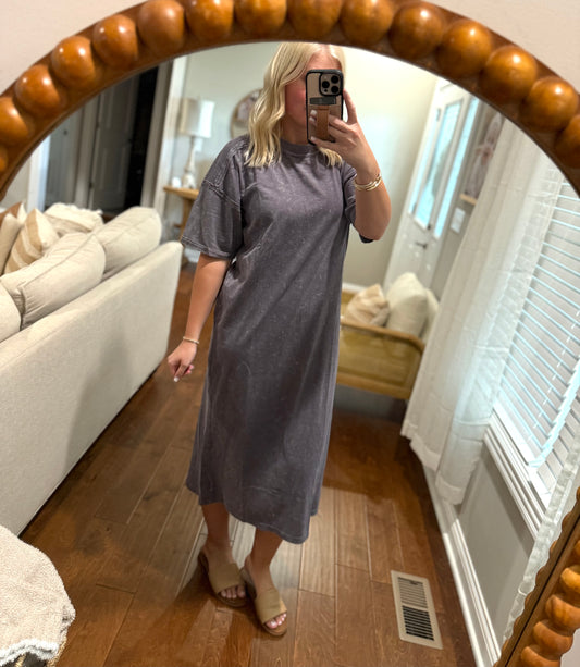 Charcoal Acid Wash Midi Dress