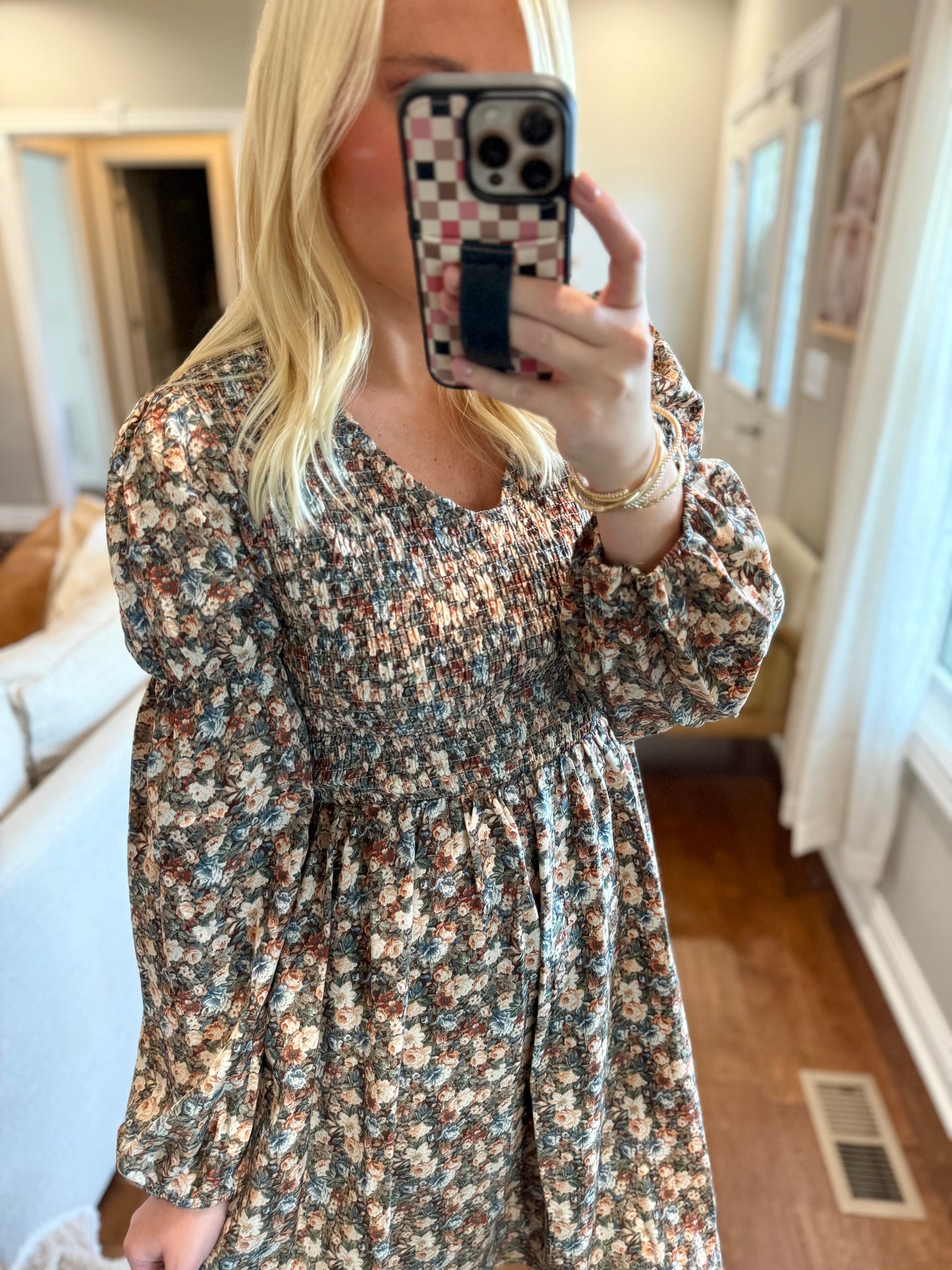 Vintage Floral Smocked Dress