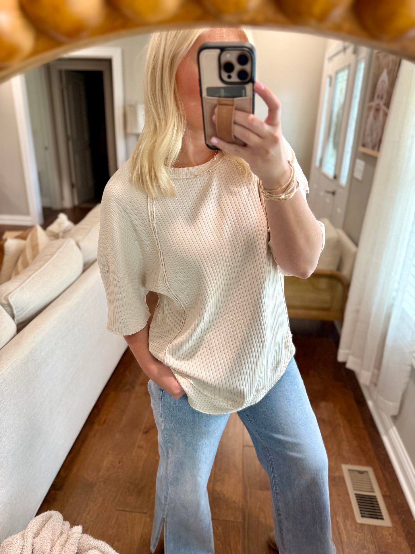 Beige Casual Knit Top