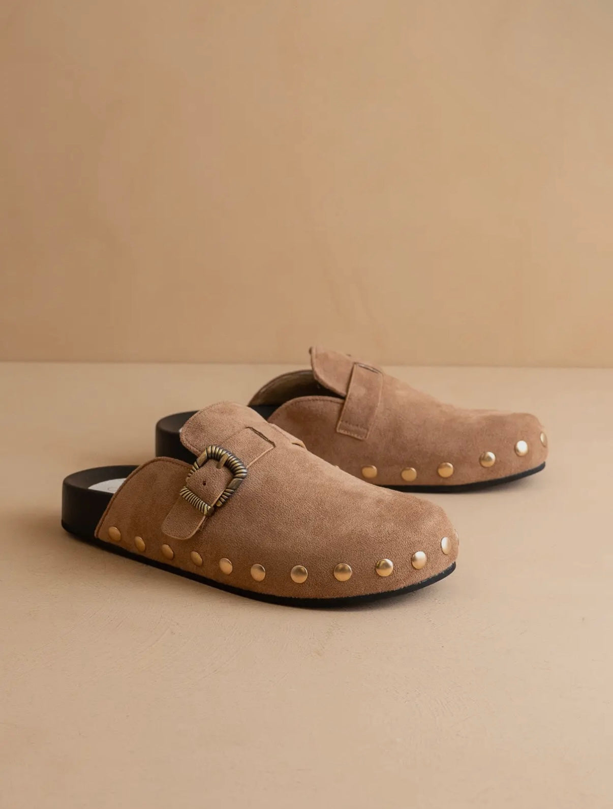 Latte Studded Buckle Clog