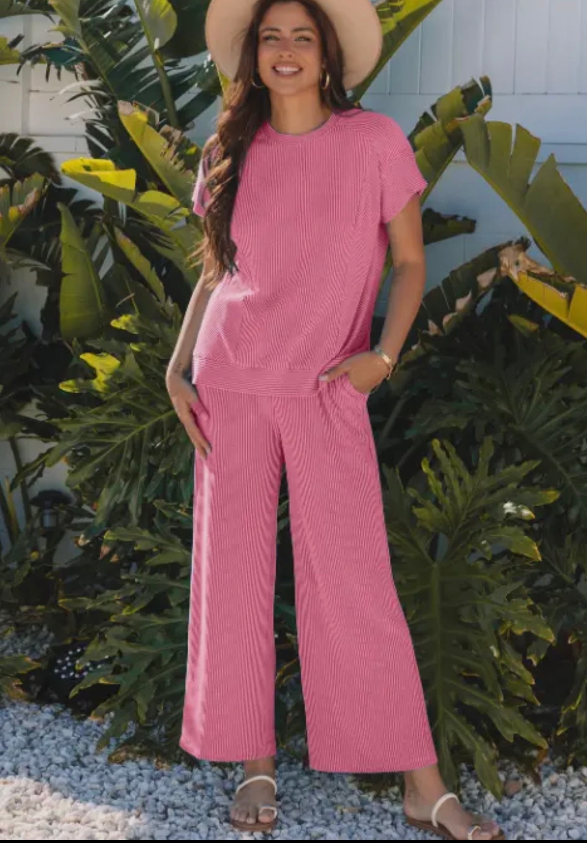 Bright Pink Ribbed Set