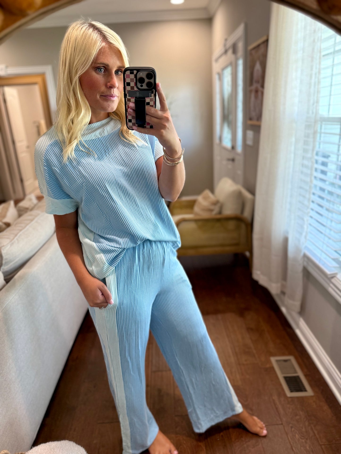 Sky Blue Colorblock Ribbed Set