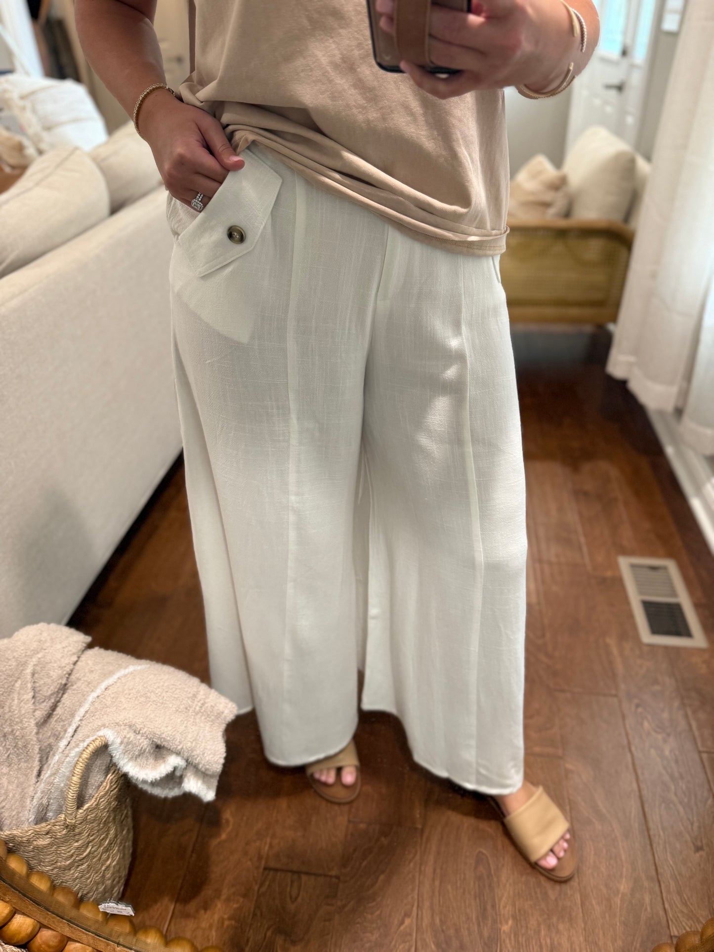 Linen Blend Flowy Pants