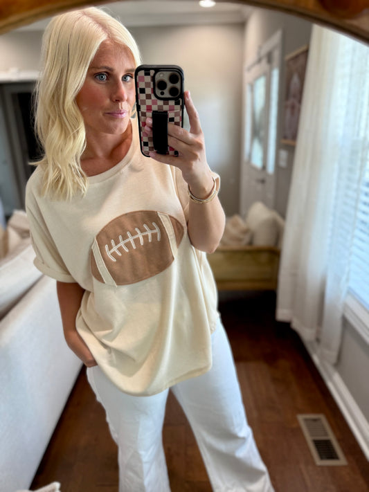 Oatmeal Football Patchwork Waffle Top