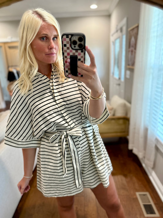 Cream & Black Belted Romper